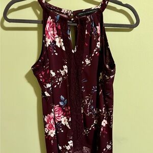 White House Black Market Burgundy Floral Blouse